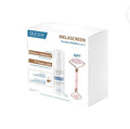 Ducray Melascreen gift set with skincare product and roller on a white background