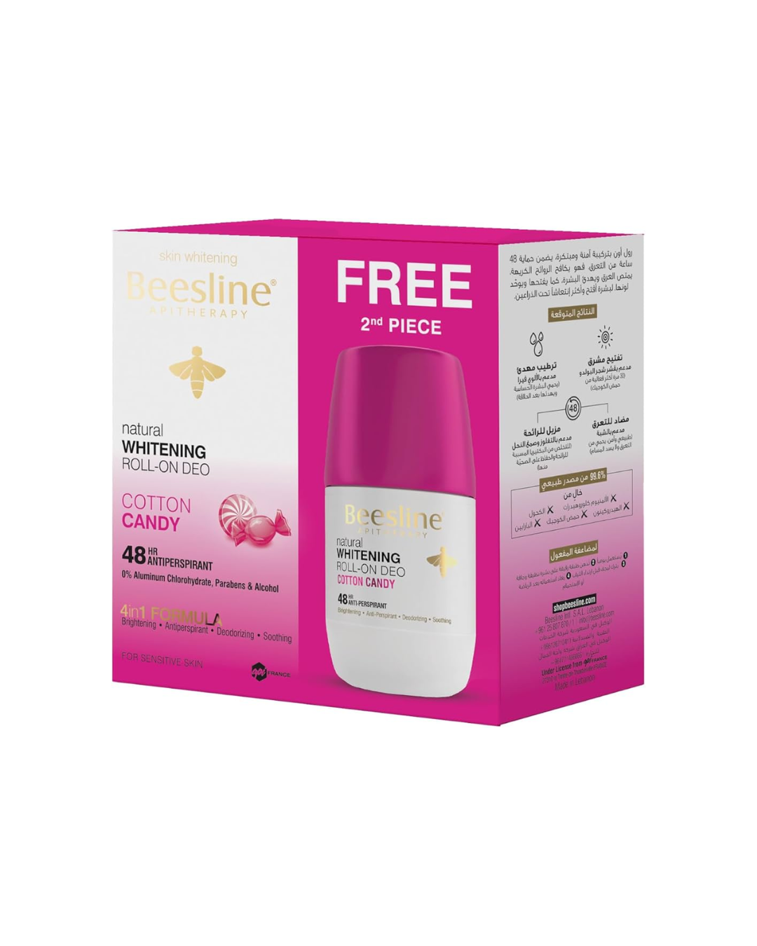 Beesline Whitening Roll On Deodorant-Cotton Candy 2x50ml