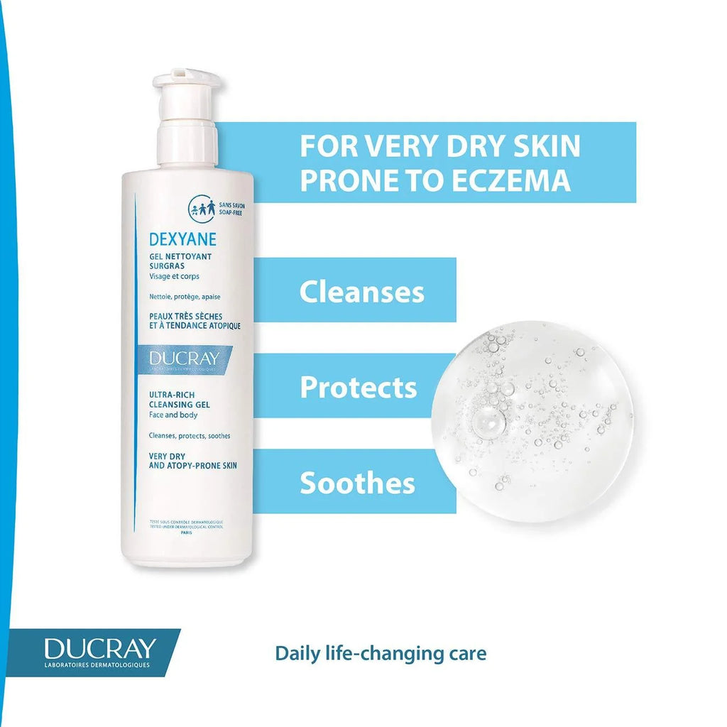 Ducray Dexyane Ultra-Rich Cleansing Gel, Face and Body - Very Dry and Atopy-Prone Skin 400ml