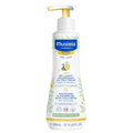 Mustela baby care product bottle on a white background